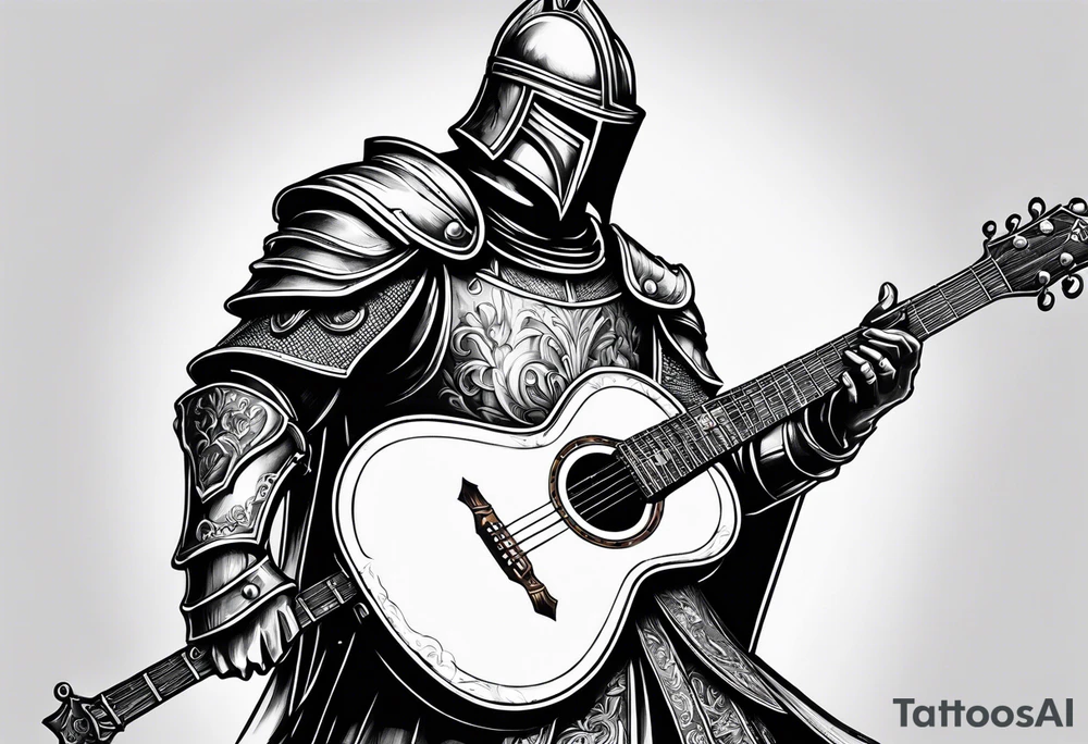 Armor of god knight with guitar necklace tattoo idea