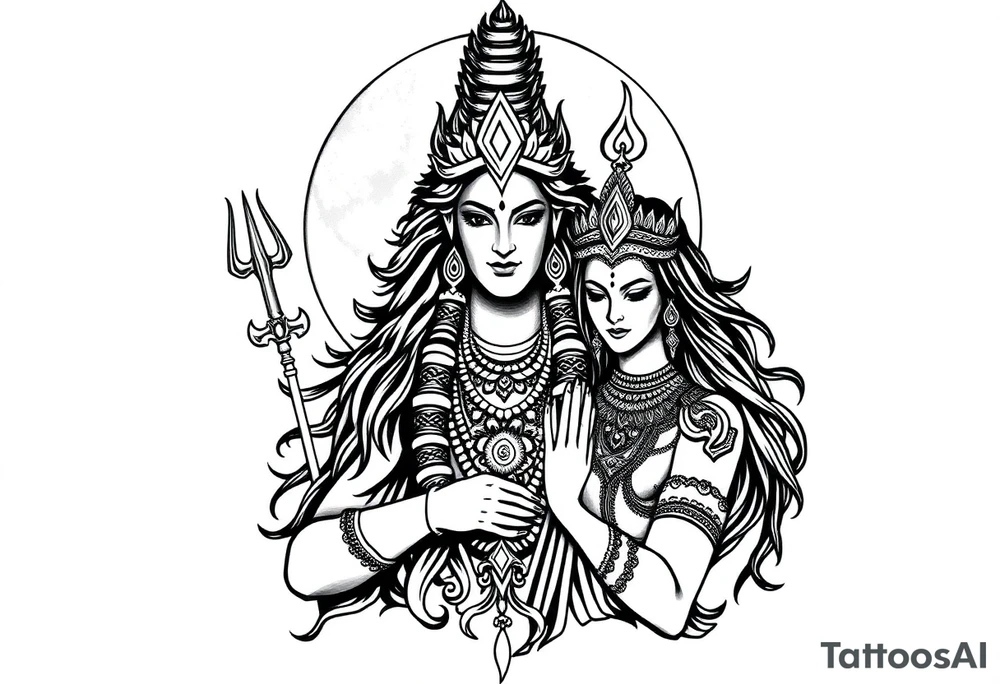 Lord Shiva, Godess Kali, Godess Lilith Together with the moon in the background tattoo idea