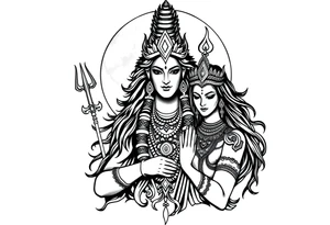 Lord Shiva, Godess Kali, Godess Lilith Together with the moon in the background tattoo idea