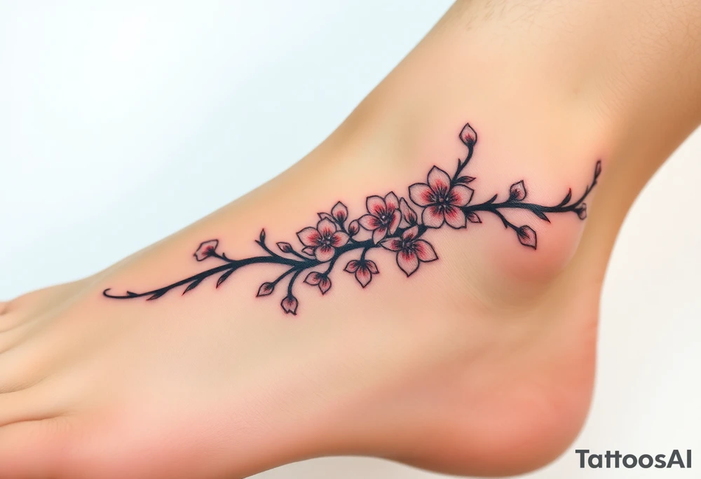 delicate cherry blossoms swirling in spring breeze with petals tattoo idea
