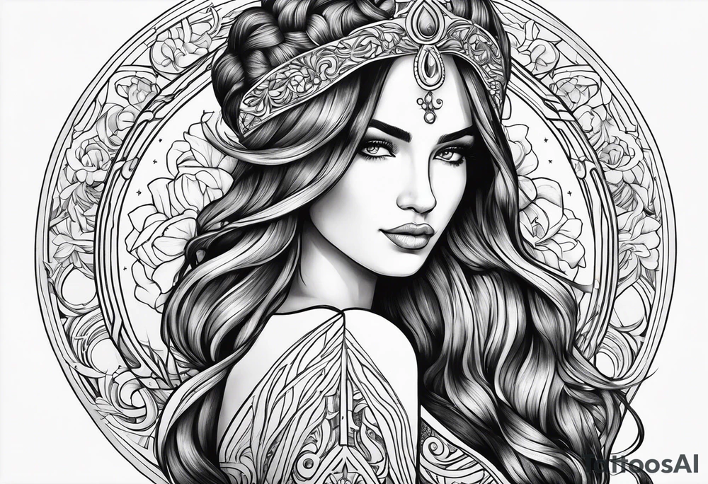 Virgo mother beautiful long hair tattoo idea