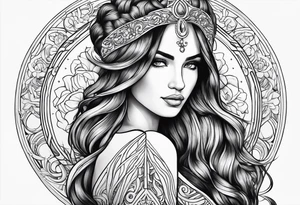 Virgo mother beautiful long hair tattoo idea