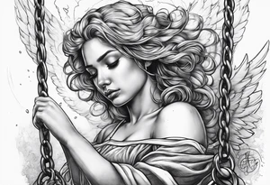crying broken angel on swing tattoo idea