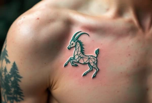 The Capricorn constellation is inked in white against a deep forest green to reflect the zodiac’s earth element. tattoo idea
