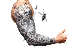 sea creatures,
 honey comb, bees, and roses tattoo idea