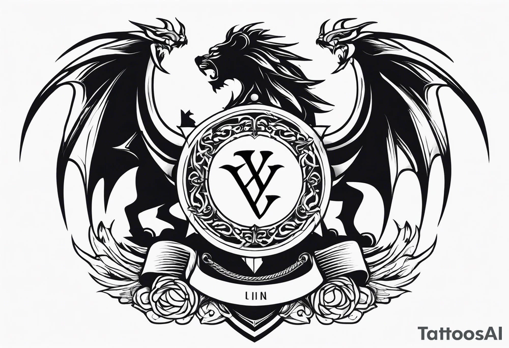 Valhalla sword shield dragon lion tattoo idea