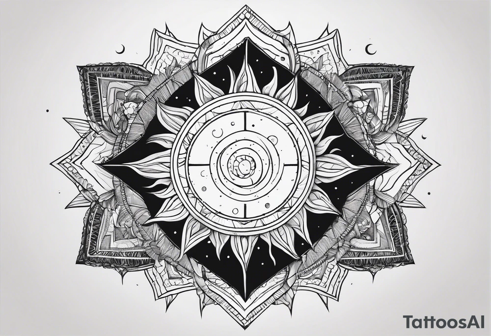 sun orbiting plantets in cosomos with starts in background tattoo idea