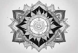 sun orbiting plantets in cosomos with starts in background tattoo idea
