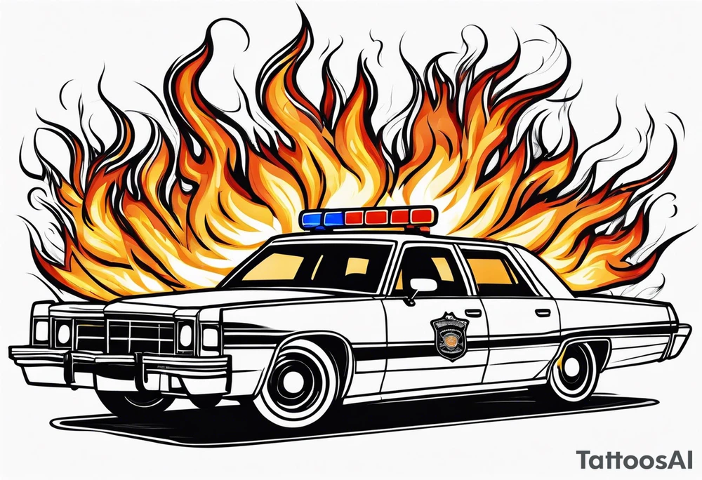 Police car on fire tattoo idea