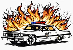 Police car on fire tattoo idea