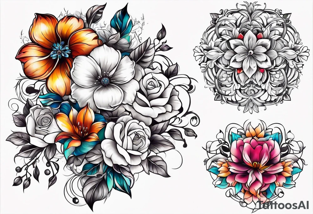 ornaments of flowers tattoo idea