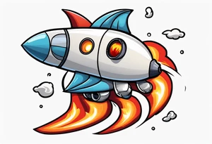 Super simple cartoon rocket ship with a round window, 3 fins, and fire coming out the bottom

Add some shading, color, and detail to make less basic tattoo idea