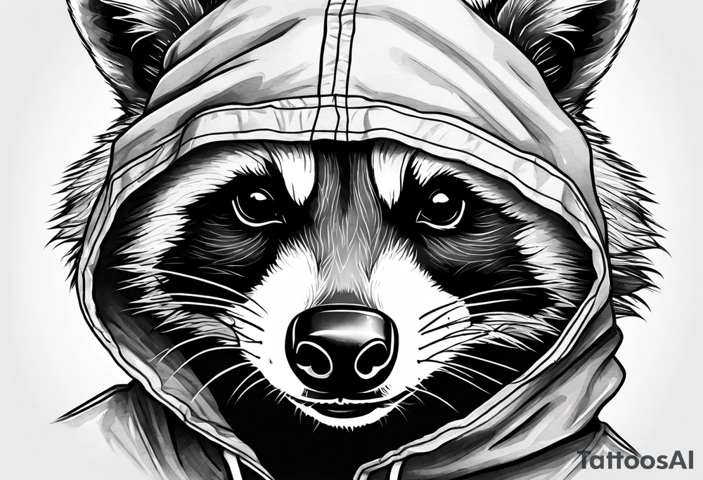 raccoon wearing a Superman hoodie tattoo idea