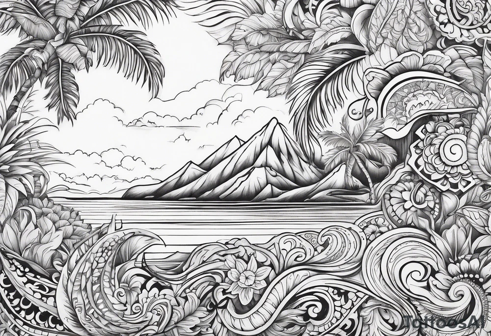 Hawaiian islands paisley tattoo idea
