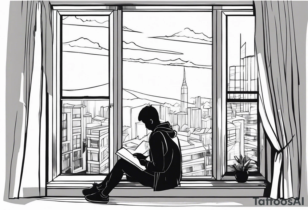 person reading by window tattoo idea