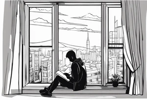 person reading by window tattoo idea
