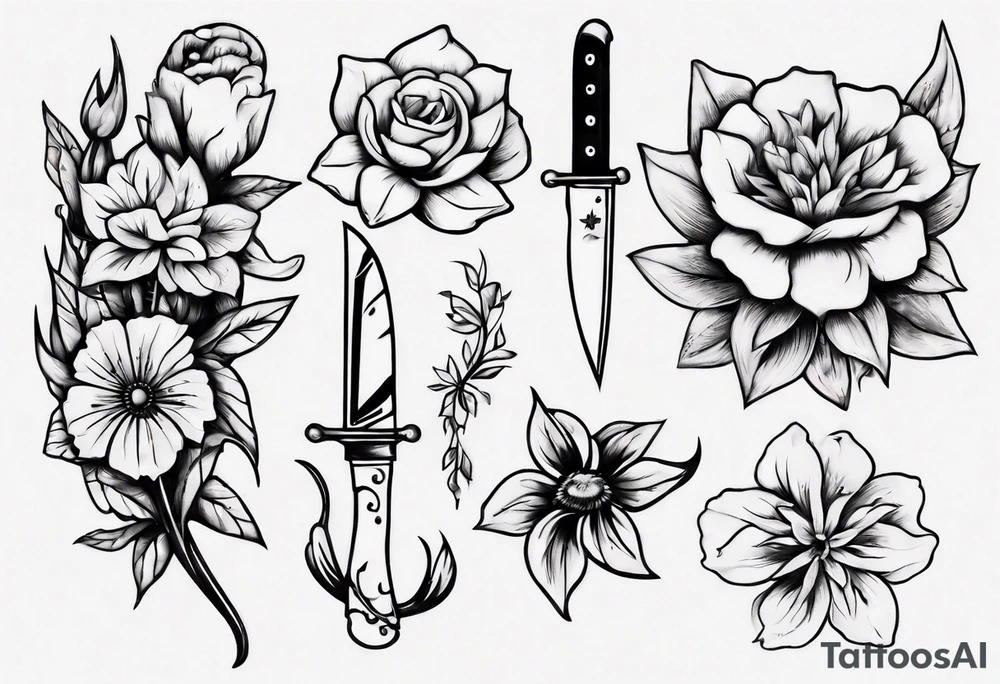 A knife stuck in a flower tattoo idea