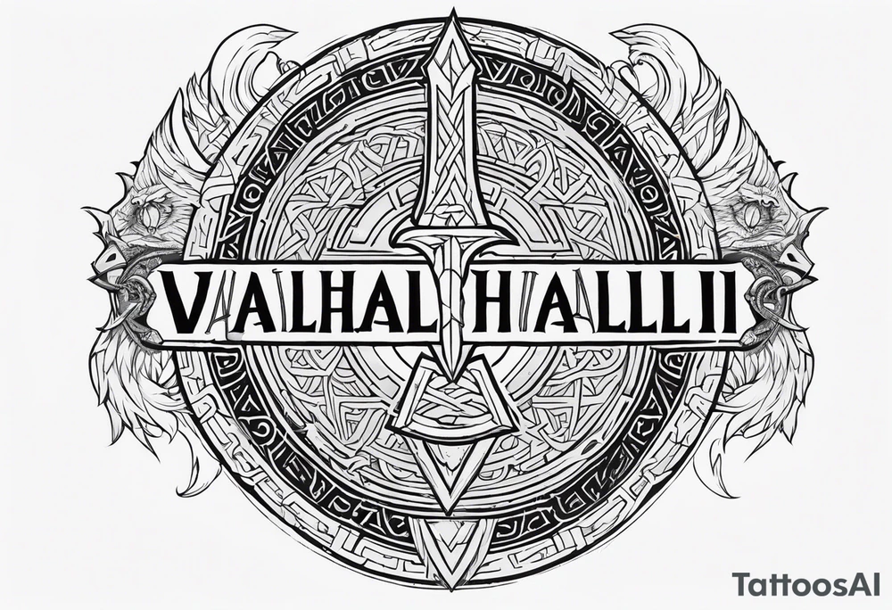 Valhalla sword shield dragon axe Valknut helm of awe tattoo idea