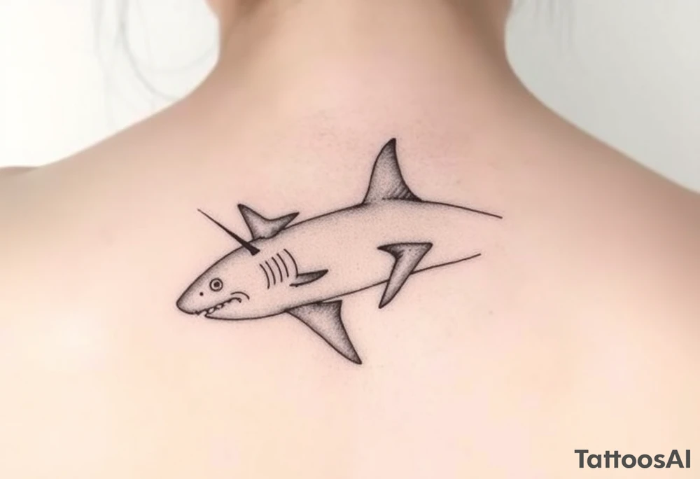 lemon shark and whale shark swimming along the spine tattoo idea