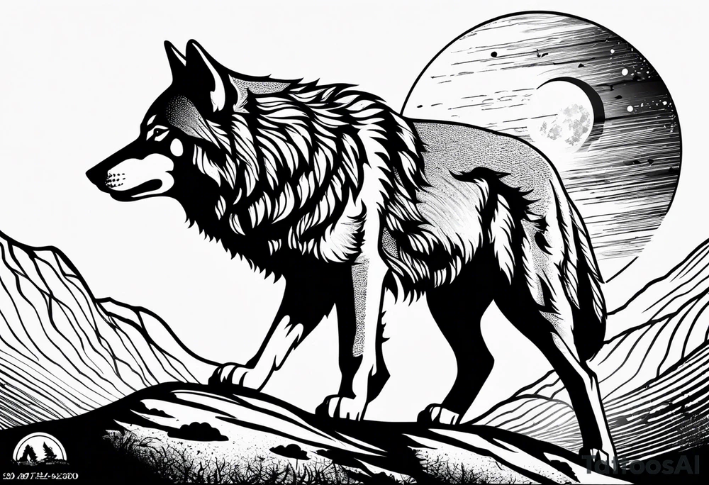 strength, small, howling wolf, elegant, sun, lenghty tattoo idea