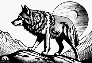 strength, small, howling wolf, elegant, sun, lenghty tattoo idea