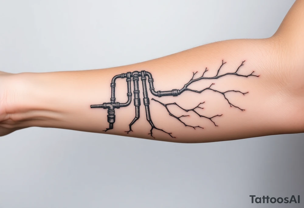 System of pipes that transitions into veins of forearm tattoo idea