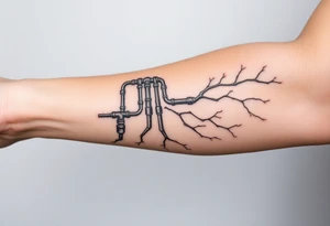 System of pipes that transitions into veins of forearm tattoo idea