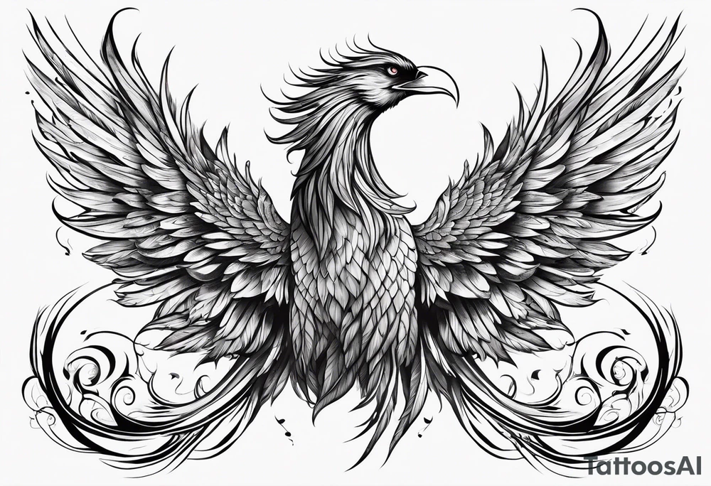 phoenix long tail elegant wings down tattoo idea
