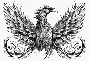 phoenix long tail elegant wings down tattoo idea