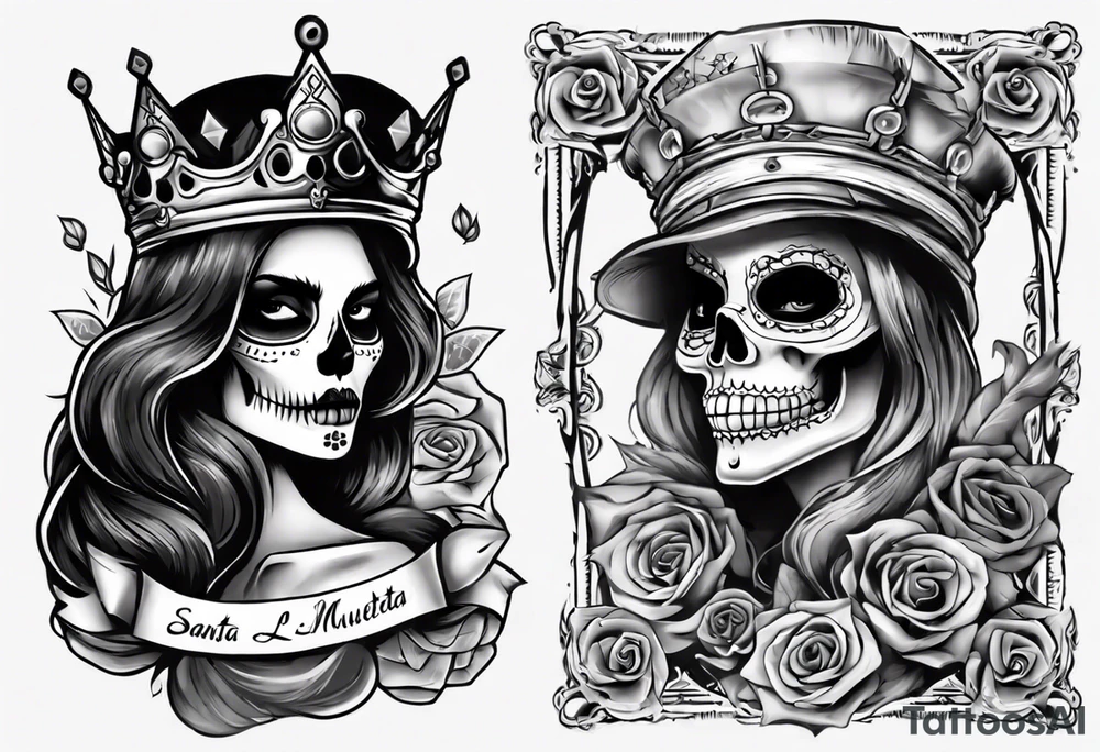 santa la muerta with money and crown
on the card tattoo idea