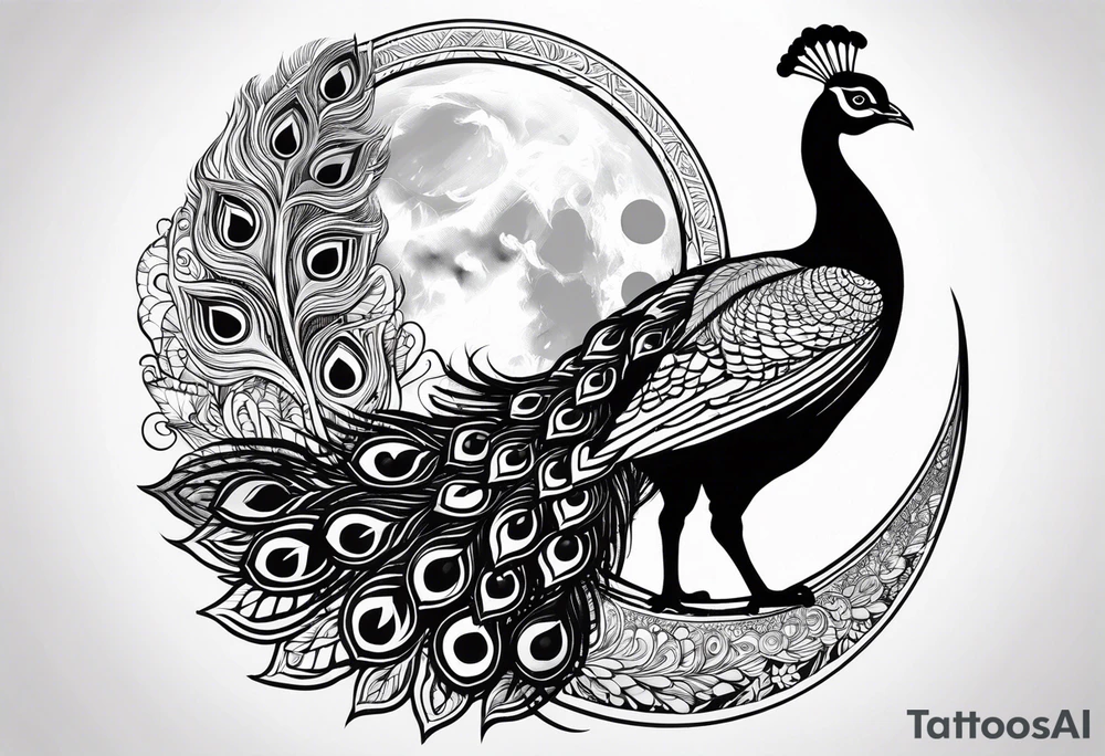 beautiful peacock with moon tattoo idea