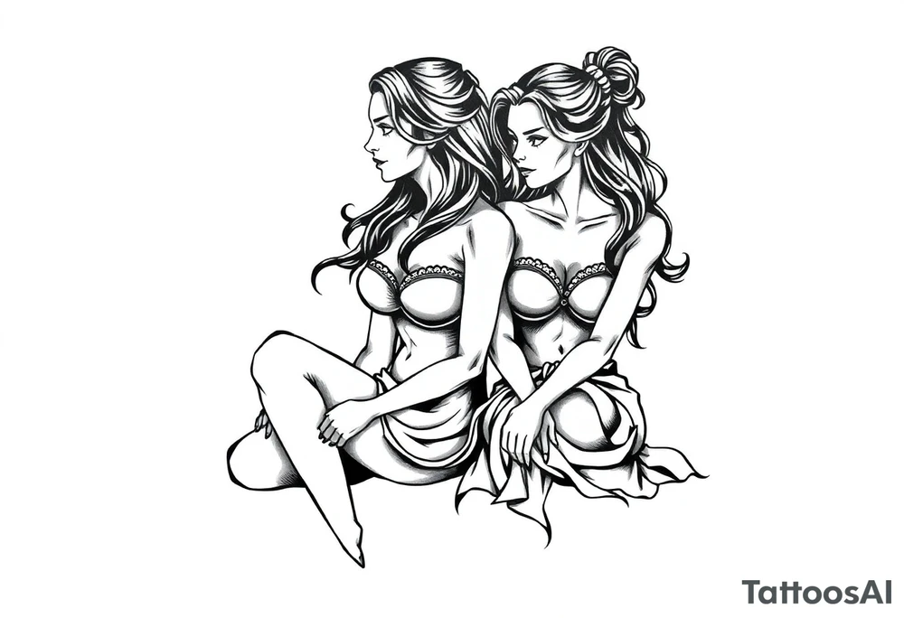 Two sisters sitting next tattoo idea