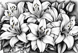5 lilies and cherry blossom branch tattoo idea