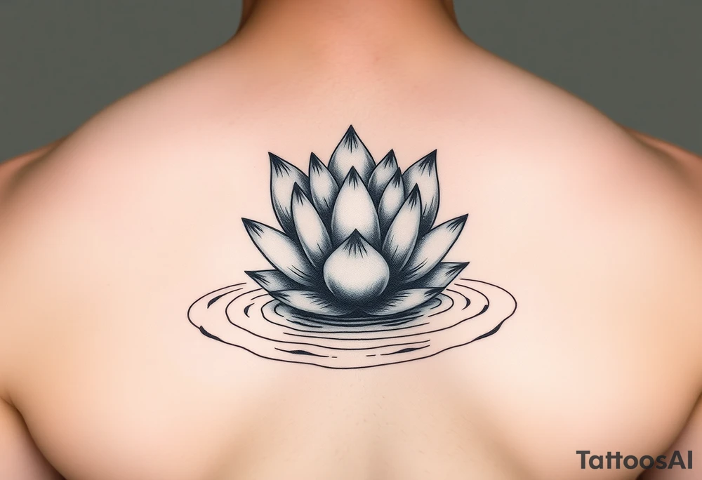 serene lotus flower emerging from sacred waters with ripples tattoo idea