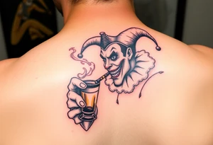 jester smoking and drinking tattoo idea