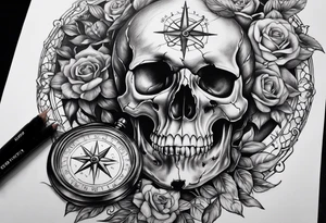 Skull, hourglass, compass tattoo idea