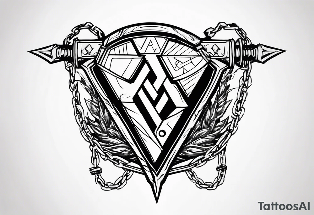 Valhalla sword shield axe barbed wire chains valknut tattoo idea