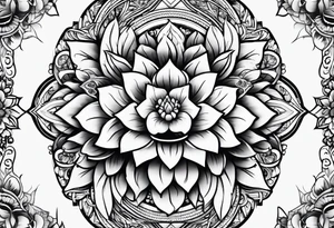 SLeve with flowers and geometrical design tattoo idea