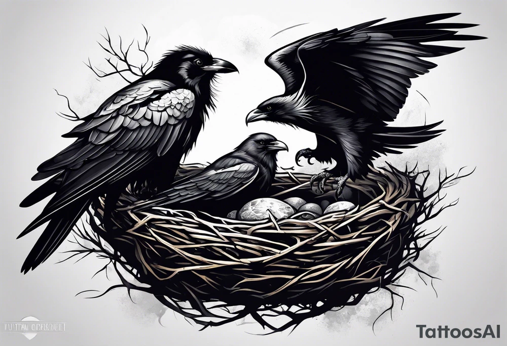 raven and osprey sharing nest tattoo idea