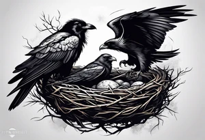 raven and osprey sharing nest tattoo idea