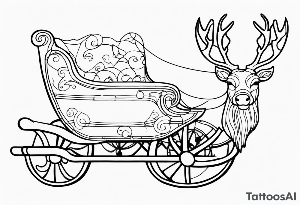 Wooden Santa Sleigh and Reindeer tattoo idea