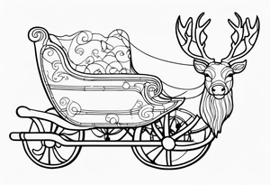 Wooden Santa Sleigh and Reindeer tattoo idea