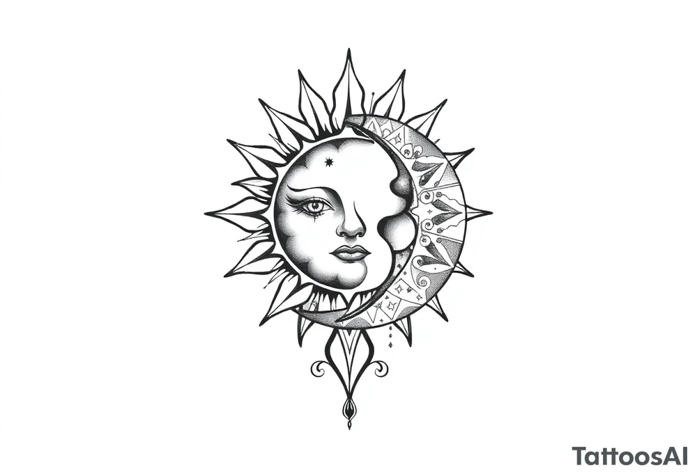 sun and moon with constellation patterns tattoo idea