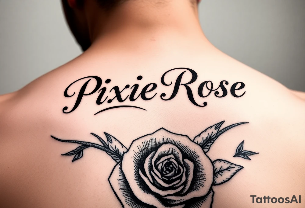 "PixieRose" in a gangsters Chicano calligraphy style font 
Tattoo idea above a man's eyebrow tattoo idea