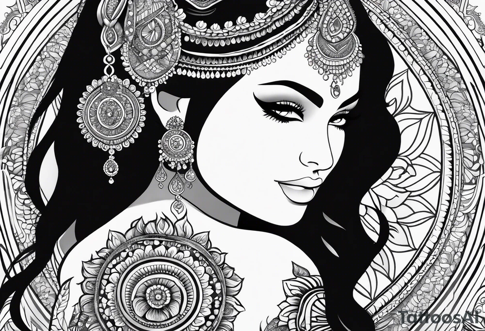 Full sleeve mandala henna female tattoo with mushroom henna at shoulder tattoo idea