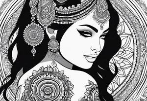 Full sleeve mandala henna female tattoo with mushroom henna at shoulder tattoo idea