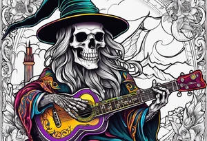 Wizard skeleton with guitar tattoo idea