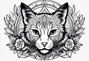 nature element with cat and skull tattoo idea