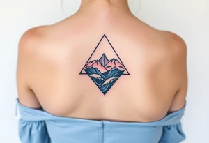 A triangle with a big heart in the center with an ocean mountain theme tattoo idea