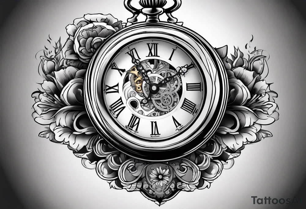 Old school pocket watch exploded showing inner mechanism tattoo idea Old school pocket watch exploded showing inner mechanism tattoo idea